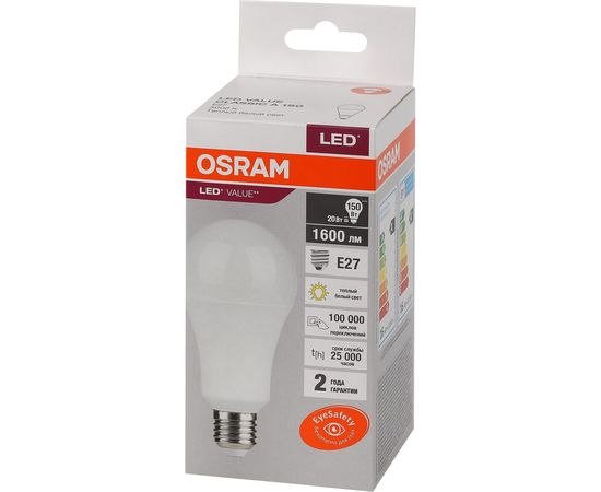 Светодиодная лампа OSRAM, LED, Value, A ,E27, 1600Лм, 20Вт, замена 150Вт, 3000К, теплый белый свет 4058075579293 – изображение 3
