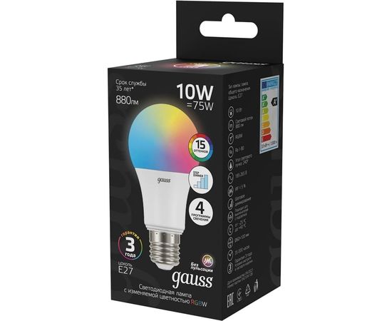 Лампа Gauss A60 10W E27 RGBW+димирование LED 1/50 102102410 – изображение 4