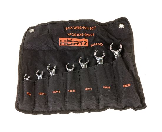 Набор двустороних накидных разрезных ключей HORTZ 7 штук, 8-24, хромированные HOR 121332 