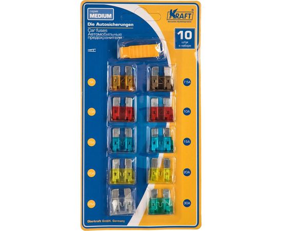 Набор предохранителей KRAFT СТАНДАРТ, 10 шт, с пинцетом KT 870018 