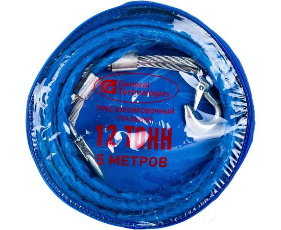 Буксировочный металлический трос General Technologies 12т, d 12мм, с крюками, 5 м, в сумке GT-TRM12 
