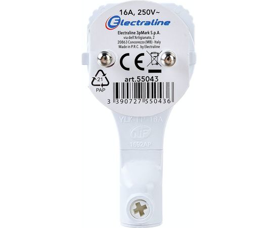 Угловая плоская вилка за шкаф с/з, 16А, белая FLAT PLUG Electraline 55043 – изображение 2