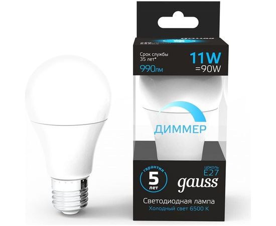 Диммируемая лампа Gauss A60 11W 990lm 6500К E27 LED 1/10/50 – изображение 4