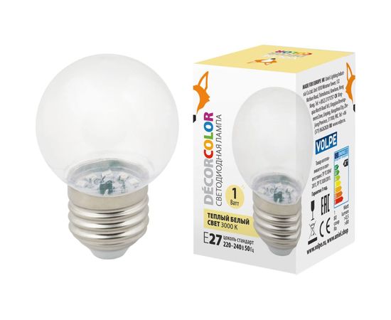 Декоративная светодиодная лампа Volpe LED-G45-1W/3000K/E27/CL/С UL-00005807 – изображение 2