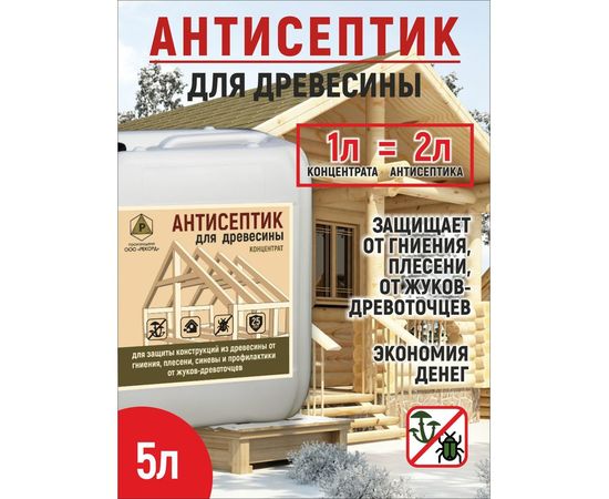 Антисептик для древесины концентрат 1:1 трудновымываемый бесцветный РЕКОРД 5 л АС1 – изображение 2