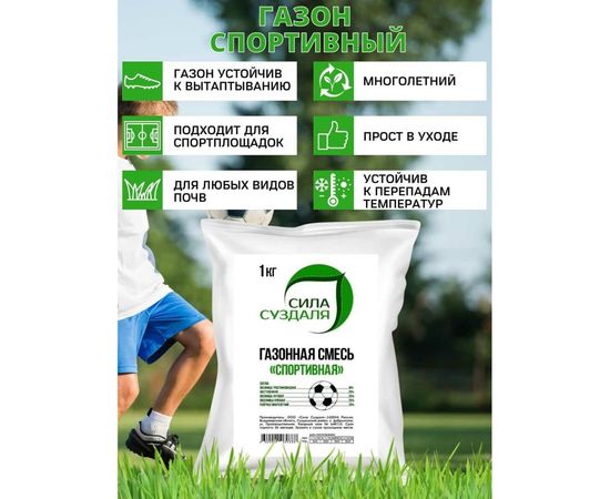 Газонная травосмесь Сила Суздаля Спортивная 1 кг GTS0010 – изображение 2