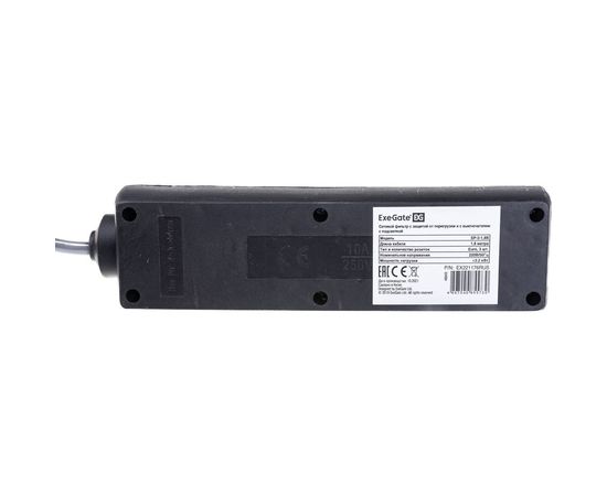 ExeGate Сетевой фильтр SP-3-1.8B 3 евро с заземлением, 1.8м, выключатель с подсветкой, черный 221176 – изображение 4