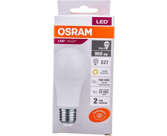 Светодиодная лампа OSRAM LED Value A E27 960лм 12Вт замена 100Вт 3000К теплый белый свет 4058075578975 – изображение 5