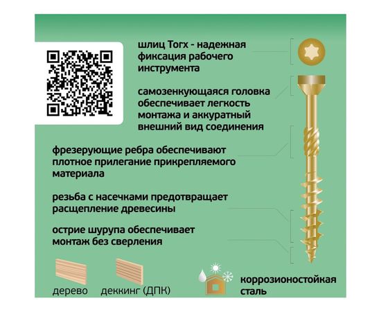 Усиленный саморез ЕВРОПАРТНЕР с антикоррозионным покрытием для террасной доски 5.0x40/18 TX-25, 15 шт 15 0547 1 – изображение 5