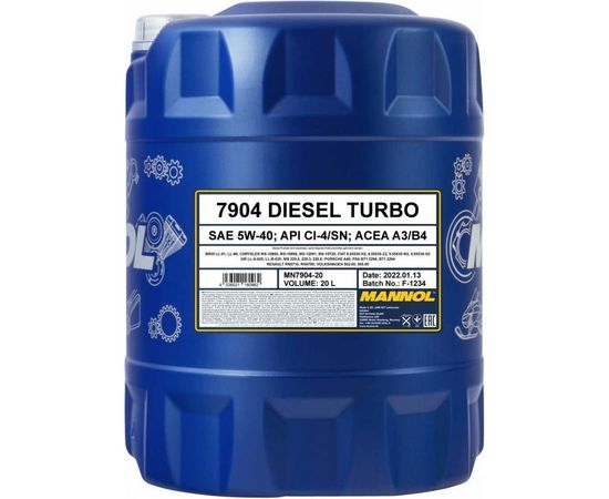 Синтетическое моторное масло MANNOL DIESEL TURBO 5W-40 20 л 1052 