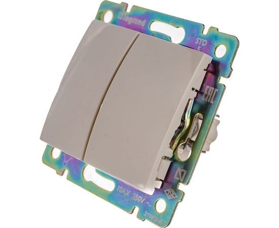 Механизм выключателя Legrand 2-клавишный СП Valena 10 А IP31 слоновая кость Leg 774305 – изображение 2