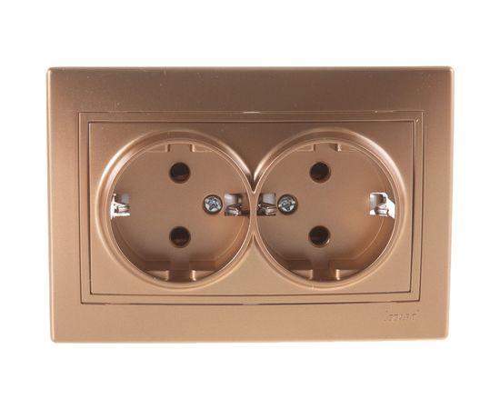 Двойная розетка Lezard MIRA, с заземлением, керамика, металлик золото, со вставкой 701-1313-127 – изображение 2