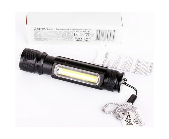 Аккумуляторный фонарь Ultraflash LED51524 4В черный 2LED, 3 Вт, фокус, 4 режима USB 14661 – изображение 3