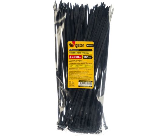 Кабельный хомут NAVIGATOR 71 338 NCT-036-250-100/BL 3.6х250 нейл. черн. уп.100шт 71338 383063 – изображение 3