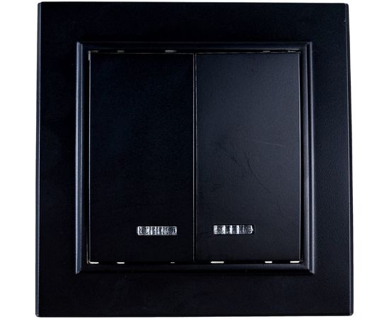 2-клавишный выключатель STEKKER c индикатором, PSW10-9002-03, 250V, 10А, серия Эрна, черный 39471 