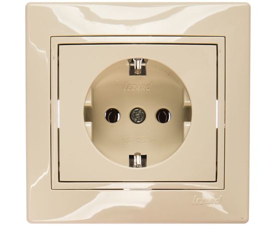 Розетка Lezard MIRA с заземлением, ПБТ, кремовый, со вставкой 701-0303-122B 