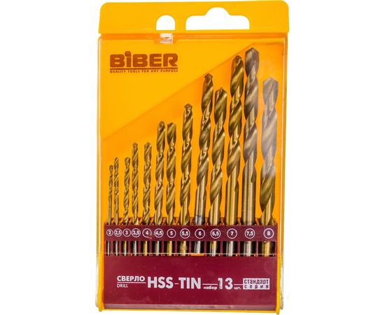 Набор сверл по металлу HSS-TIN Стандарт (13 шт; 2-8 мм) Biber 74133 тов-042029 