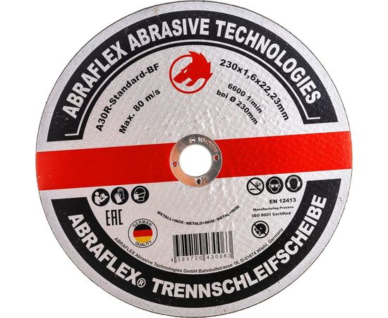 Круг отрезной по металлу + нержавейке (230x1.6x22 мм) Abraflex А230162223 