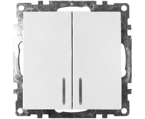 2-клавишный выключатель STEKKER с индикатором механизм, GLS10-7102-01, 10А, Катрин, белый 39301 
