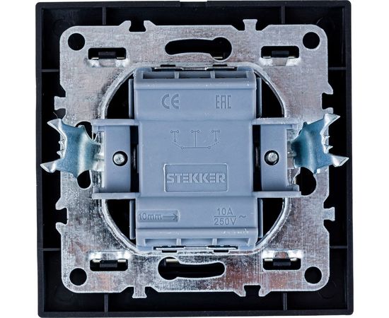 2-клавишный выключатель STEKKER c индикатором, PSW10-9002-03, 250V, 10А, серия Эрна, черный 39471 – изображение 2