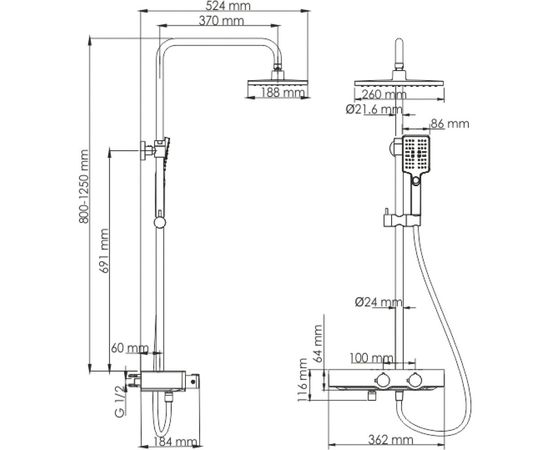 Душевой комплект с термостатическим смесителем WasserKRAFT Thermo латунь A11401 – изображение 11