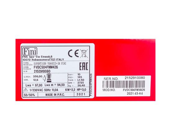 Электрокомпрессор FINI SUPERTIGER 4020M 100006623 – изображение 12