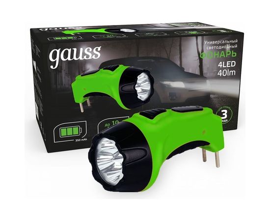 Ручной фонарь Gauss модель 4LED 40lm lead acid 350mAh LED 1/12/72 GF104 – изображение 2
