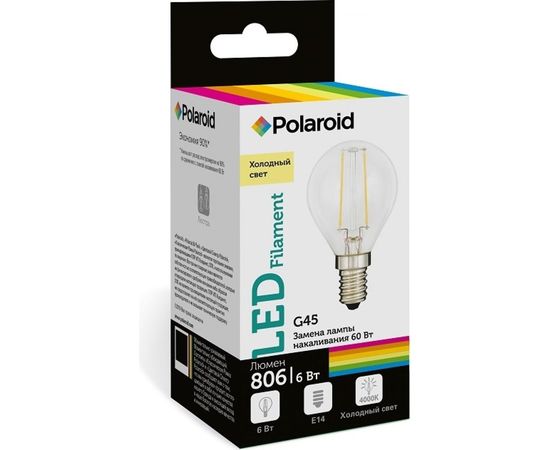 Светодиодная лампа Polaroid 220V FIL G45 6W 4000K E14 806lm PL-G45F6144 – изображение 2