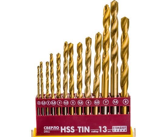 Набор сверл по металлу HSS-TIN Стандарт (13 шт; 2-8 мм) Biber 74133 тов-042029 – изображение 2