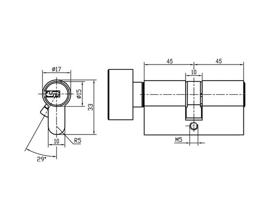 Цилиндр DOORLOCK V K2300AB N серия Variant, никелированный, 45x45 мм, кл/пов. кнопка, 5 перф.ключей 79092 – изображение 2