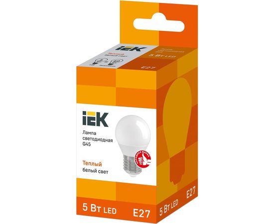Лампа IEK LED, G45, шар, 5вт, 230В, 3000К, E27 LLE-G45-5-230-30-E27 – изображение 2