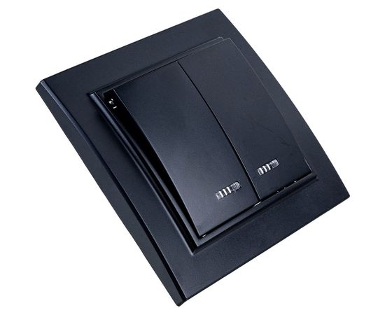 2-клавишный выключатель STEKKER c индикатором, PSW10-9002-03, 250V, 10А, серия Эрна, черный 39471 – изображение 3
