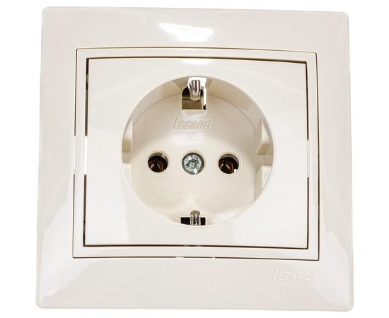 Розетка Lezard MIRA с заземлением, ПБТ, кремовый, со вставкой 701-0303-122B – изображение 3