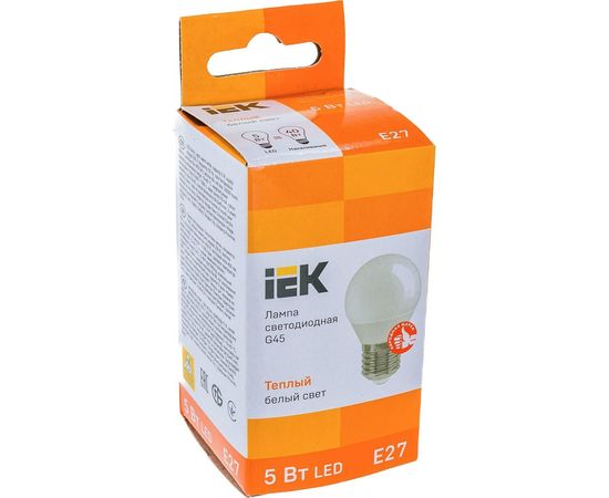 Лампа IEK LED, G45, шар, 5вт, 230В, 3000К, E27 LLE-G45-5-230-30-E27 – изображение 3