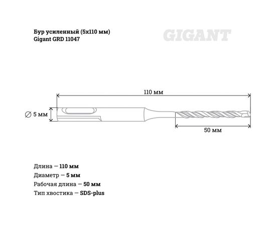 Бур усиленный (5x110 мм) Gigant GRD 11047 – изображение 4
