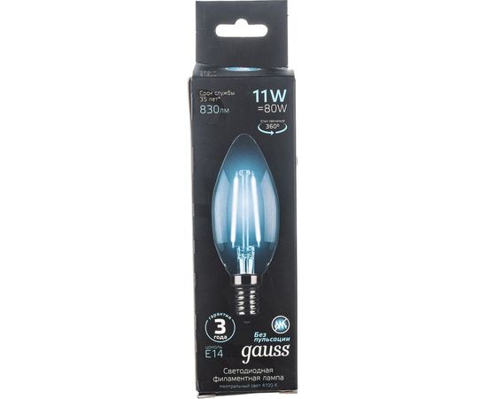 Лампа Gauss LED Filament Свеча E14 11W 750lm 4100К 103801211 – изображение 5