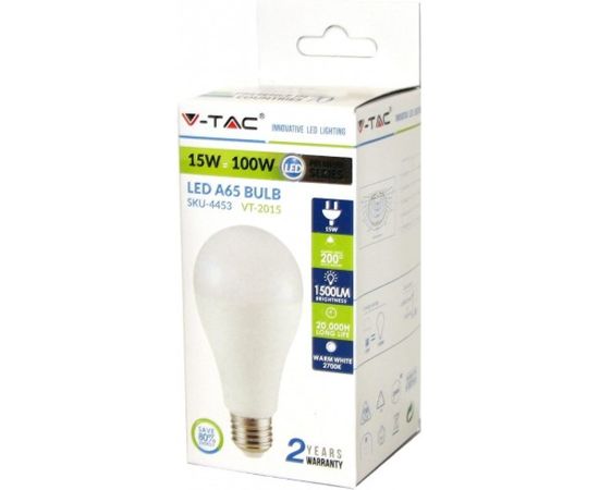 Светодиодная лампа V-TAC VT-2015 А65, 15Вт, Е27, 220В, 2700К 4453 – изображение 2