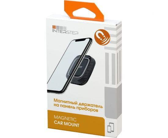Автомобильный магнитный держатель Interstep универсальный, на панель, 3М, черный/карбон, 4 магнита B210 65347 – изображение 4