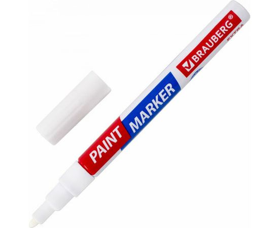 Лаковый маркер-краска BRAUBERG EXTRA paint marker 2 мм, белый, улучшенная нитро-основа, 151967 