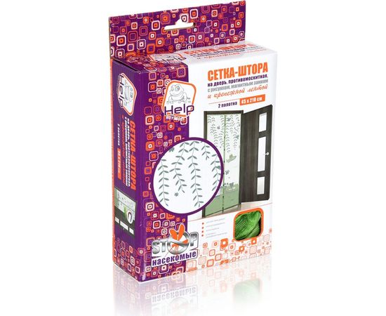 Противомоскитная сетка-штора на дверь с рисунком, магнитами и крепежом, 45х210 см, 2шт HELP 80006 – изображение 2