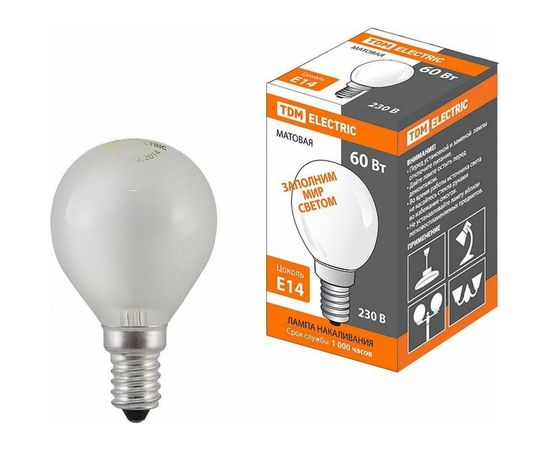 Лампа накаливания матовый шар TDM 60 Вт-230 В-Е14 SQ0332-0007 – изображение 2
