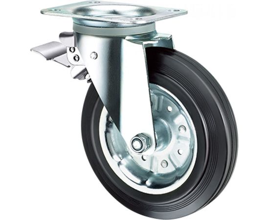 Опора колесная поворотная с тормозом (200 мм; 230 кг; черная полуэластичная резина) Longway SRCb 80 