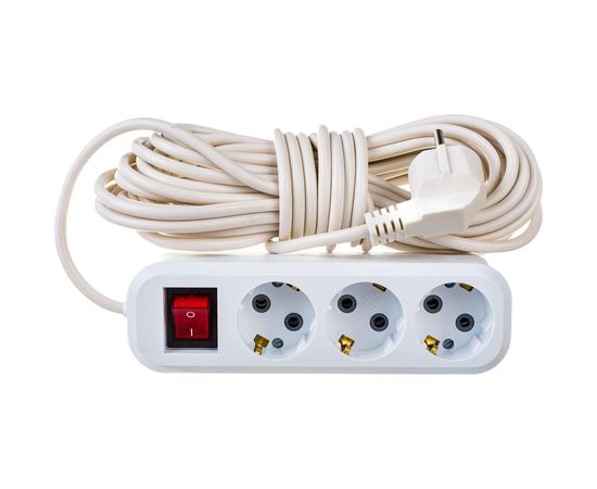 3-местный удлинитель STEKKER с заземлением с выключателем, 3x0,75мм2, 10м, 10А, У10А-002, белый HM03-31-10 39522 
