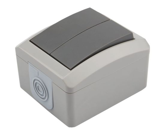 Двухклавишный накладной выключатель KRANZ IP54 серый KR-78-0609 