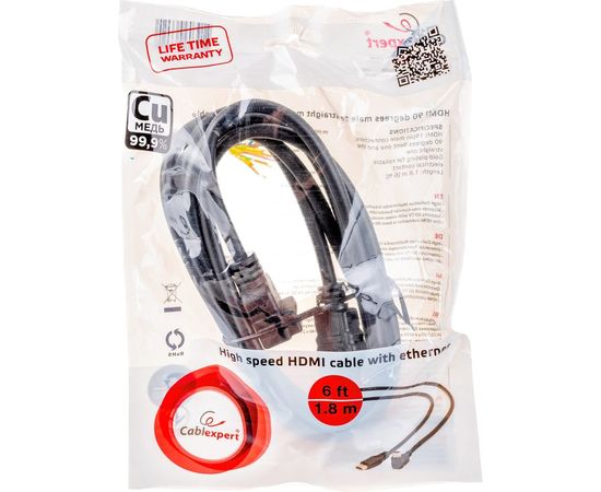 Кабель Cablexpert HDMI v1.4, 19M/19M, 1.8м, угловой разъем, черный CC-HDMI490-6 – изображение 4