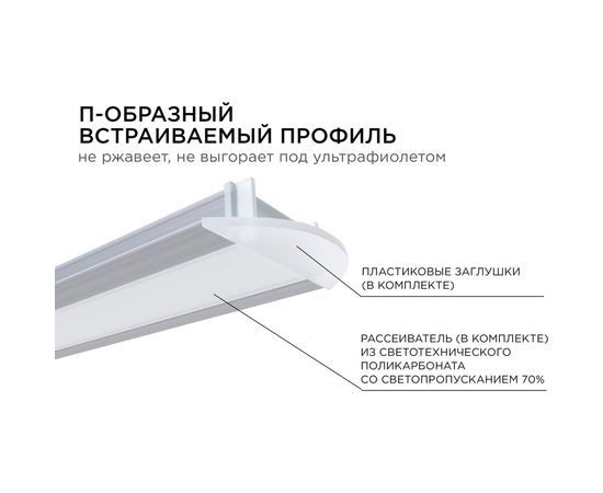 Алюминиевый прямой встраиваемый профиль Apeyron, анодированный, серебро, 2 м, 3010 08-02 – изображение 6