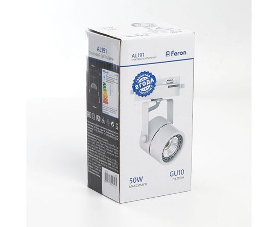 Трековый однофазный светильник на шинопровод FERON GU10, AL191, 50W, 230V, белый 41591 – изображение 6