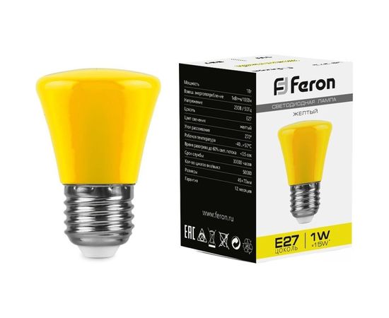 Светодиодная лампа FERON 1W 230V E27 желтый, LB-372 25935 