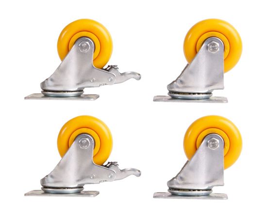 Набор из 4-х поворотных колес - желтый полипропилен PP диаметром 75 мм MOVERPLAT 75-PPx4 