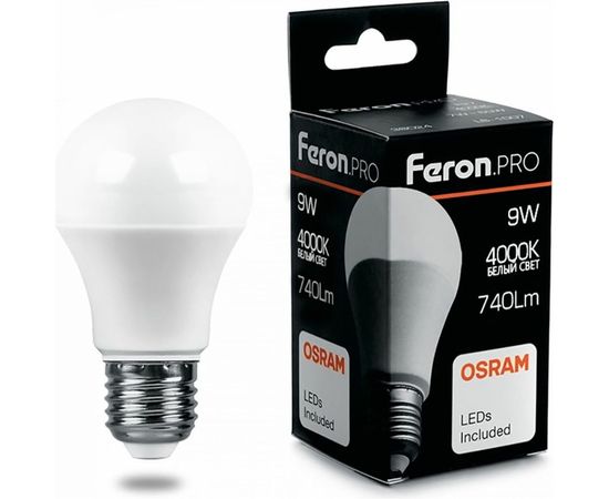 Светодиодная лампа FERON PRO LB-1009 шар E27 9W 4000K OSRAM LED 38027 